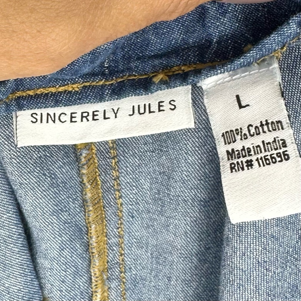 NWT Sincerely Jules Blue Jean Denim Button Down, Belted, & Wide Leg Jumpsuit L - Picture 6 of 13